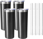20 oz Skinny Tumblers with Lid and Straw,Stainless Steel Vacuum Insulated Tumbler Cup Double Wall Travel Coffee Mug, Thermal Water Tumbler for Hot and Cold Drinks(Black,4)