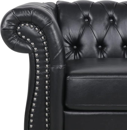 LEVNARY Leather Upholstered Armchair, Mid-Century Modern Single Sofa Chair - Image 5