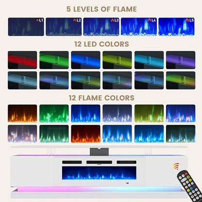 3-Piece Modern Living Room Table Set, Includes High Gloss 70" Fireplace TV - Image 5