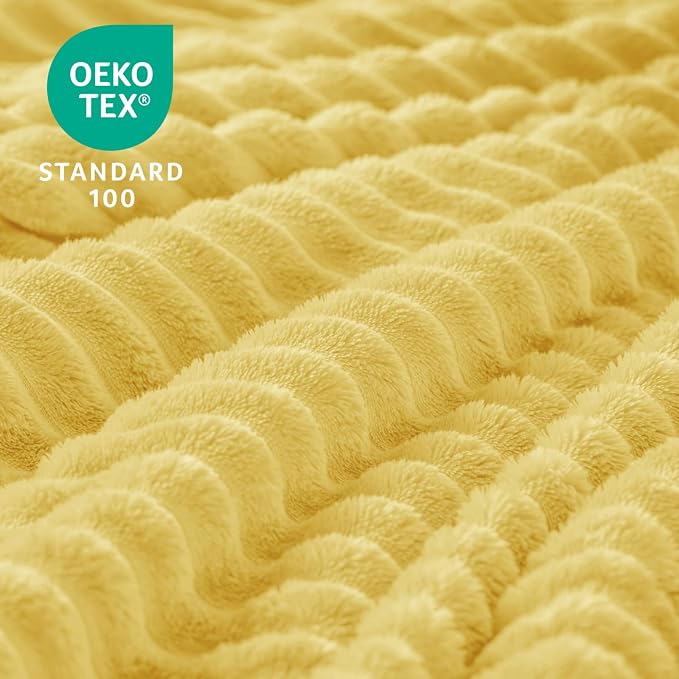 BEDELITE 3D Ribbed Light Yellow Fleece Twin Blanket - Image 4