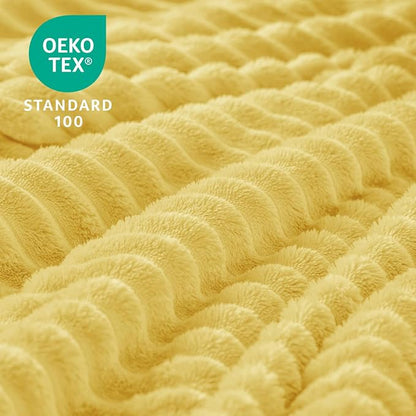 BEDELITE 3D Ribbed Light Yellow Fleece Throw Blanket - Image 4
