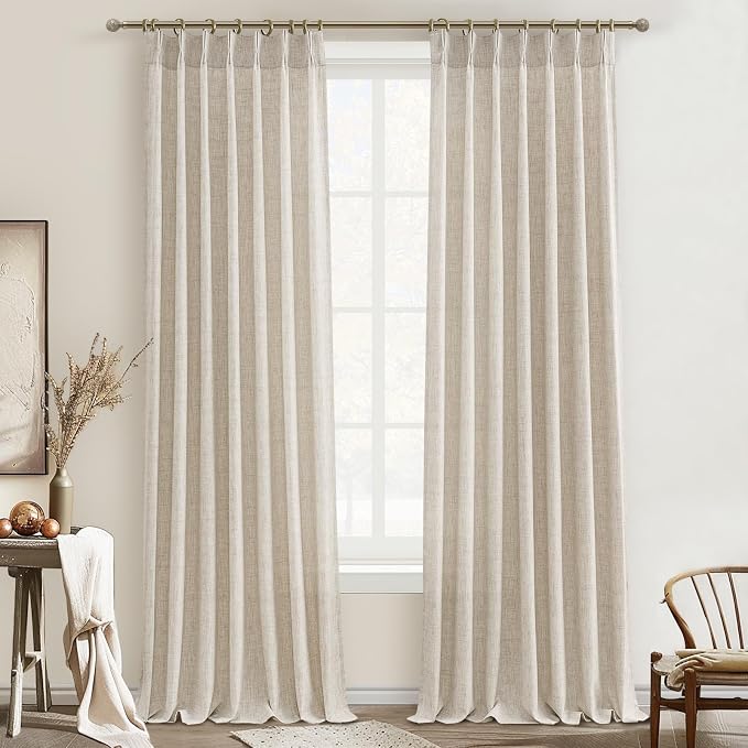 Extra Long 132 Inch Pinch Pleated Natural Linen Curtains by PleatedDrapes