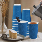 80 Pack 16 oz Disposable Coffee Cups with Lids and Straws, Insulated Ripple Wall To Go Paper Coffee Cups for Coffee, Hot Chocolate and Hot Tea Drinks - Navy