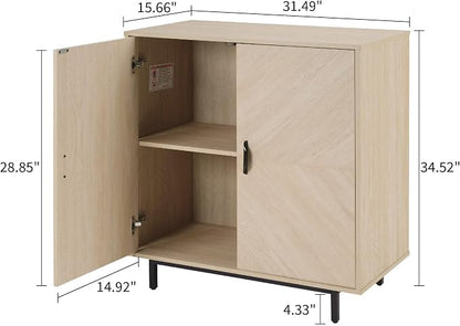 Storage Cabinet with Doors, Modern Accent Cabinet, Wood Grain Decoratio Buffet - Image 2