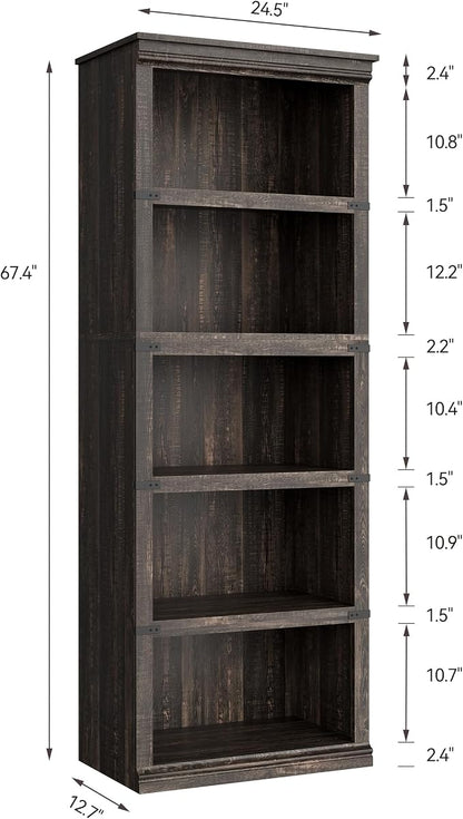 GarveeHome 5 Tier Farmhouse Bookcase, 67.4 in Tall Book Shelf - Image 2