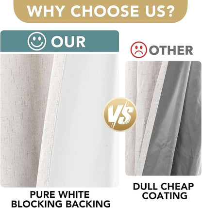 H.VERSAILTEX 100% Blackout Curtains Ivory, Linen Blackout Curtains 96 inch - Image 3