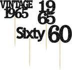 Gyufise 24Pcs Vintage 1965 Cupcake Toppers Cheers to 60 Fabulous Sixty Cupcake Picks Decorations for 60th Birthday Wedding Anniversary Party Cake Decorations Supplies Black