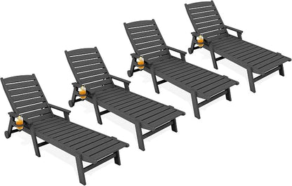 KINGYES HDPE Lounge Chair Outdoor Set of 4, Patio Chaise Lounge Recliner by KINGYES