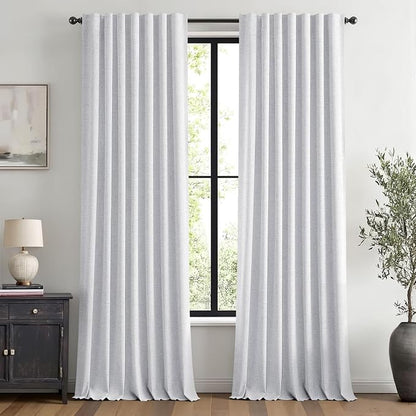MIULEE 100% Blackout Linen Curtains 42 x 96 Inch Grayish White 2 Panels | by MIULEE