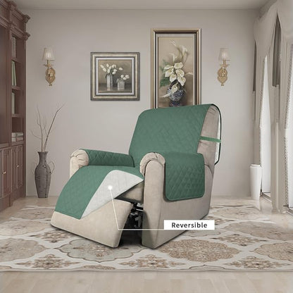 Easy-Going Reversible Couch Cover, Recliner 22 in, Cyan/Ivory | Machine - Image 2