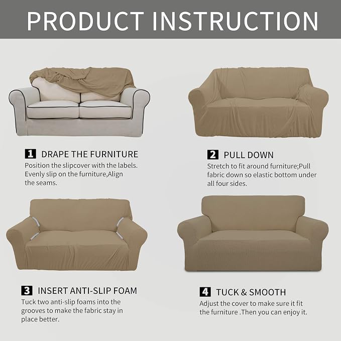 Easy-Going Stretch 4 Seater Oversized Sofa Couch Cover Tan | 1-Piece Extra - Image 5