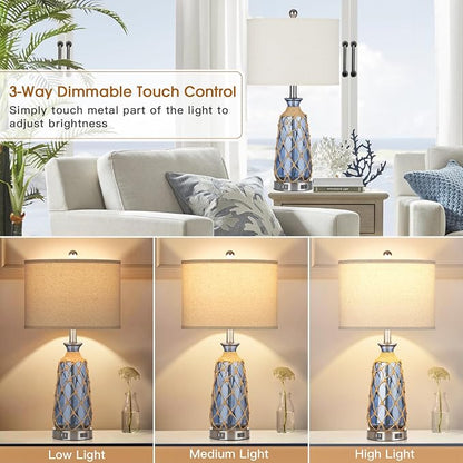 Ruzectt Coastal Glass Table Lamps, 3-Way Dimmable Touch Control Bedside Lamps - Image 2