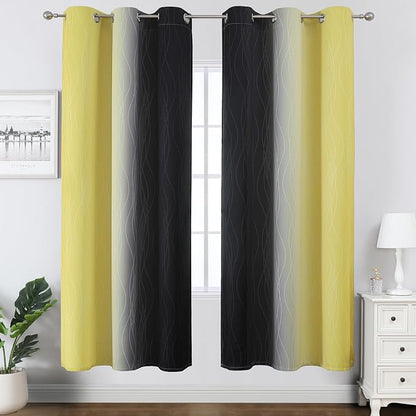 Black and Yellow Ombre Blackout Curtains 72 Inches Long | Room Darkening - Image 2