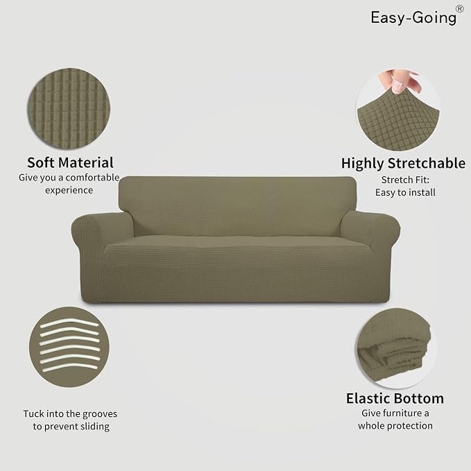 Easy-Going Stretch Oversized Sofa Couch Slipcover Washable Khaki | 1-Piece - Image 3