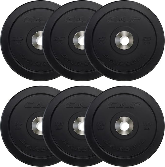 CAP Barbell 2-Inch Olympic Bumper Plate Weight Set with 6 Post Rack | 100-370 lbs | Multiple Options