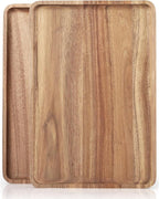 2 PCS 16 x 12 in Large Solid Acacia Wood Serving Trays Rectangular Wooden Serving Platters Natural Wooden Boards for Bar Coffee Party（Wood Log Color）