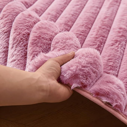 Dusty Rose Rabbit Striped Plush Rug 6'x9', Fluffy Shaggy Area Rug - Image 8