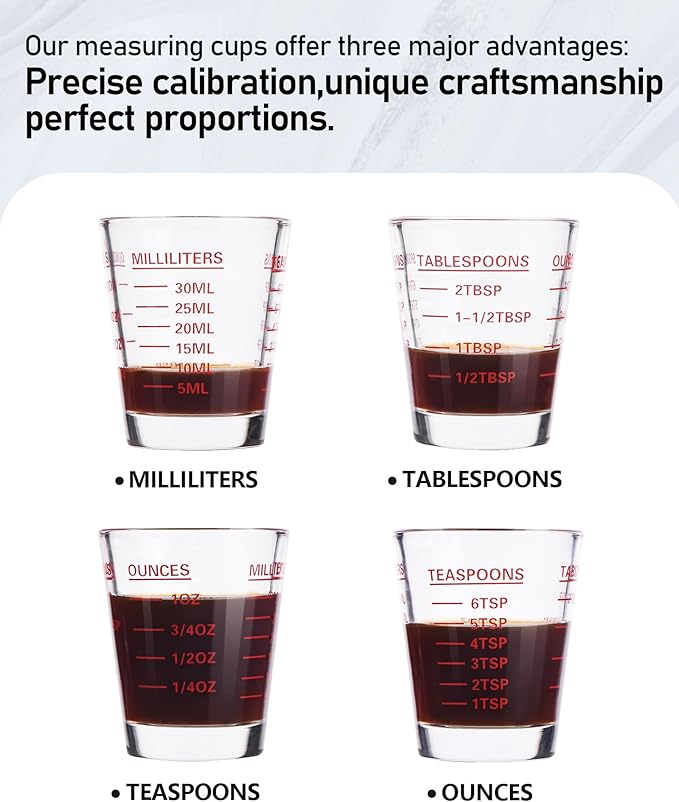 Shot Glasses Measuring Cup Set 2PACK Espresso Shot Glasses Liquid Heavy Glass 26-Incremental Measurement 1 OZ, 2 TBS, 6 TSP, 30 ML Kitchen Tools (RED&Black)
