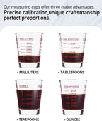 Shot Glasses Measuring Cup Set 4PACK Espresso Shot Glasses Liquid Heavy Glass 26-Incremental Measurement 1 OZ, 2 TBS, 6 TSP, 30 ML Kitchen Tools (Black)