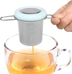 Fenshine Tea Infuser Stainless Steel Tea Strainer Folding Handle Tea Filter Extra Fine Mesh Strainer Brewing Basket with Lid for Loose Leaf Tea (Light Blue) …