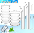 Tessco for you 4 Pcs Creative Glass Cups Vintage Drinking Glasses Ribbed Glassware Aesthetic Cup Entertainment Dinnerware Glassware with Straws Set for Kitchen Coffee Beverage(13.5 Oz, 16 oz,Clear)