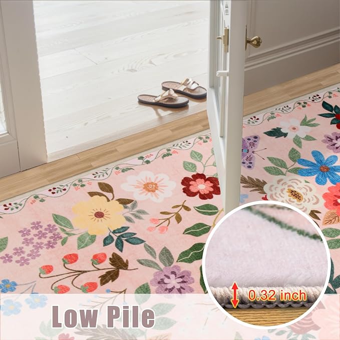 PLHXFR Area Rug 10x14 Living Room: Floral Washable Boho Soft Carpet Beige | - Image 8
