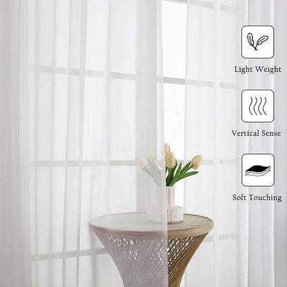 White Sheer Curtains 78 Inches Long 2 Pcs, Elegant Window Treatments Light - Image 5