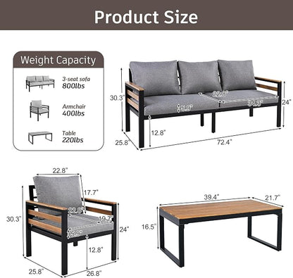 VilroCaz 4-Piece Outdoor Patio Furniture Sectional Sofa Set - Image 3