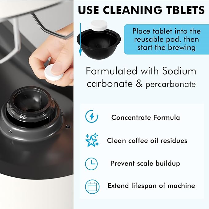 (12 Months Supply) Descaling Kit Compatible with Nespresso Vertuo, Odorless Coffee Brewer Machine Descaler Set, Liquid Descaling Solution for Nespresso, Includes Reusable Pod and 12 Cleaning Tablets