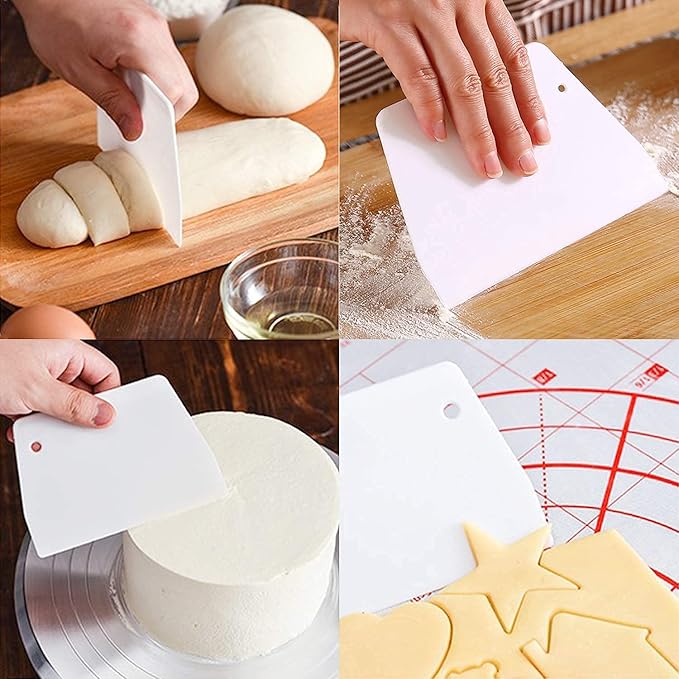 Anvin Cake Scraper Smoother Cake Icing Tool Set, Plastic Scraper Cake Frosting Scraper Smoother Combo for Buttercream Edge Decorating Cake Smoother Flexible for Baking Birthday DIY Kitchen (10 Pcs)