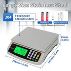 Commercial Food Scale 40KG Large Digital Kitchen Scale Baking Cooking Bread Meat Weight Price Computing Scale Stainless Steel Parts and Coins Counting Scale for Deli Stores Tare Function