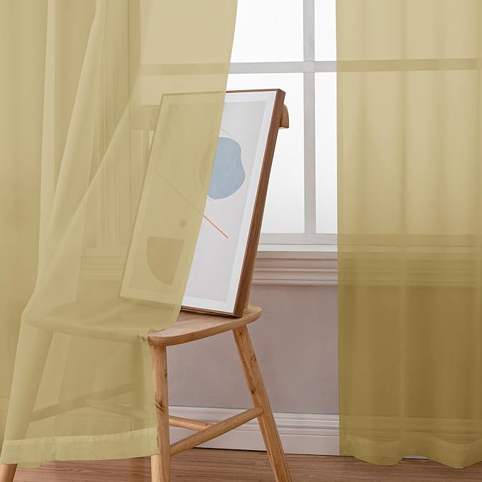 Simplebrand Gold Short Sheer Kitchen Cafe Curtains 36 x 36 Inch, 2 Panels - Image 4