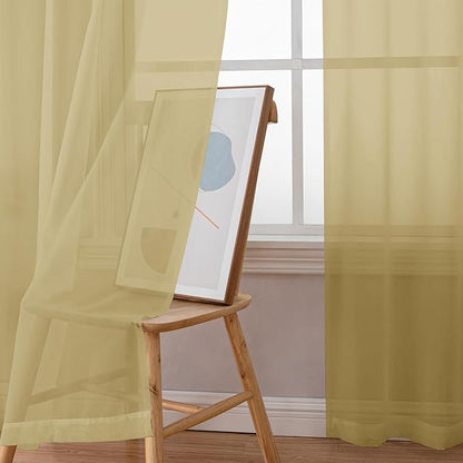 Simplebrand Gold Short Sheer Kitchen Cafe Curtains 36 x 36 Inch, 2 Panels - Image 4