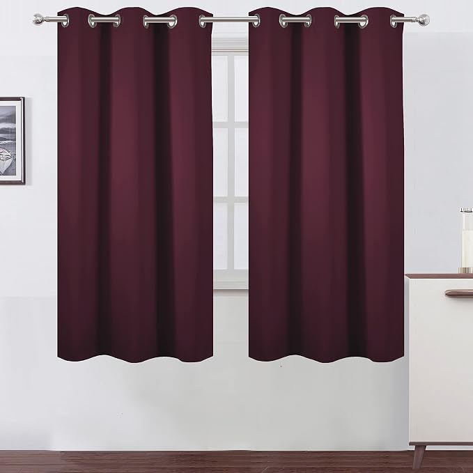 Burgundy Red Blackout Curtains 42 x 63 Inch Length/Set of 2 Curtain by Lemomo