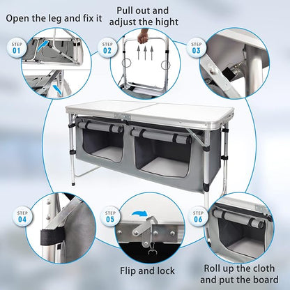 Folding Camping Table with Storage Aluminum Lightweight Camp Table Height - Image 7