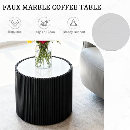 Marble Round Side Table, 17.71" Fluted End Table - Image 6
