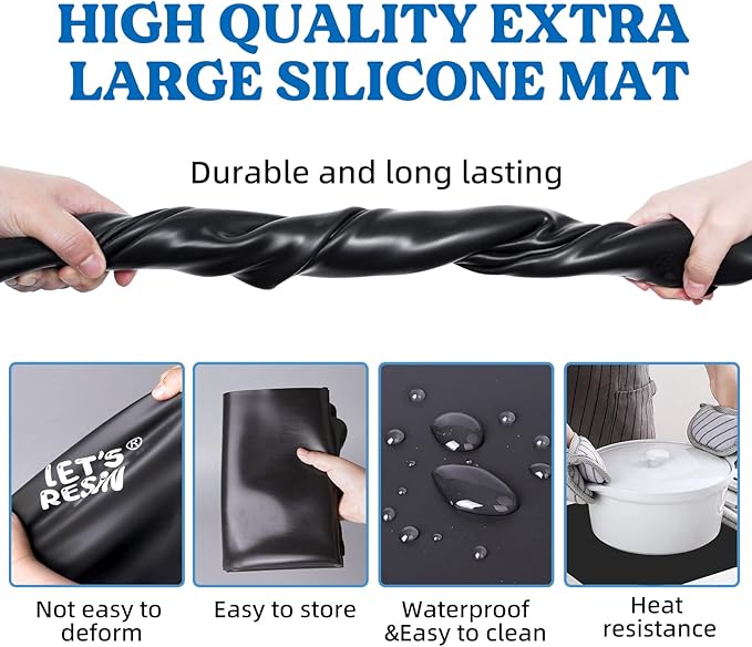 LET'S RESIN Extra Large Silicone Mat for Crafts,36''x24''Nonstick &Nonskid Heat-Resistant Silicone Crafts Mat, Easy Clean&Store Multipurpose Silicone Mat for Resin, DIY Art,Paint, Clay