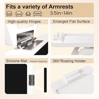 Couch Arm Tray with 360°Phone, Bamboo Folding Sofa Tray, Sofa Armrest Trays - Image 5