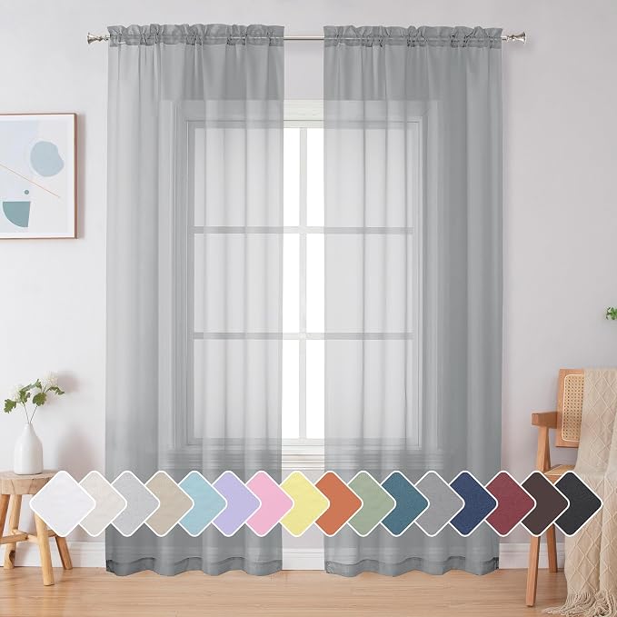 Simplebrand Light Grey Sheer Curtains 72 Inches Long 2 Panels by Simplebrand
