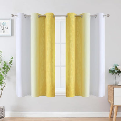 Yellow and Greyish White Ombre Blackout Curtains - Image 2