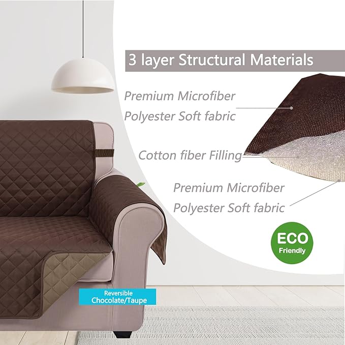 U-NICE HOME Large Sofa Cover Reversible Couch Cover, Chocolate/Taupe | - Image 4