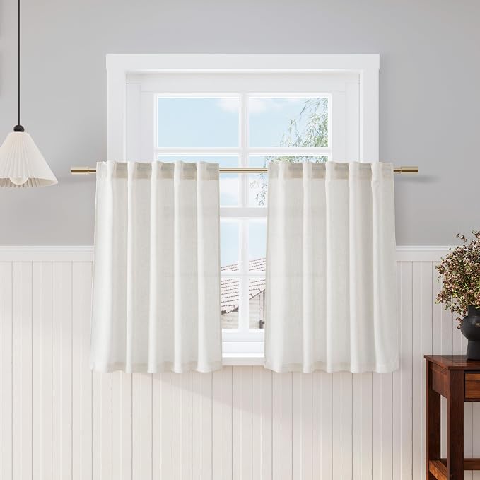 Cream Kitchen Curtains 36 Inch Length 2 Panels Set Linen Blend Back Tab Privacy by Nanspring