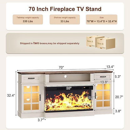 MXV 70" Fireplace TV Stand, 3-Sided Glass Fireplace and Modern Entertainment - Image 2