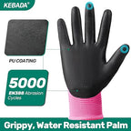 Kebada W1 Work Gloves Women, PU Coated Safety Gloves with Grip, Touchscreen, Ideal for Warehouse Package Handling, Construction, Gardening, Pink X-Small