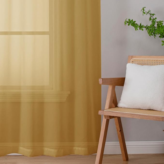 Chyhomenyc Extra Long Gold Sheer Curtains 108 Inches Long 2 Panels, Light - Image 2