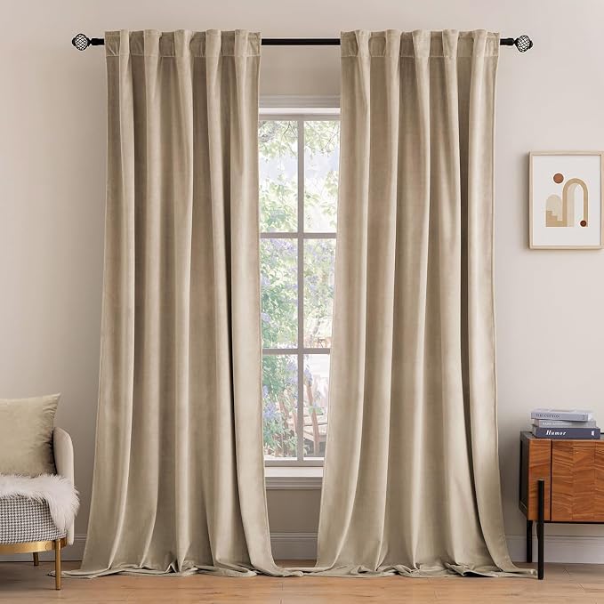 MIULEE Velvet Curtains 52x96 inches 2 Panels Cream Beige Blackout Curtains | by MIULEE
