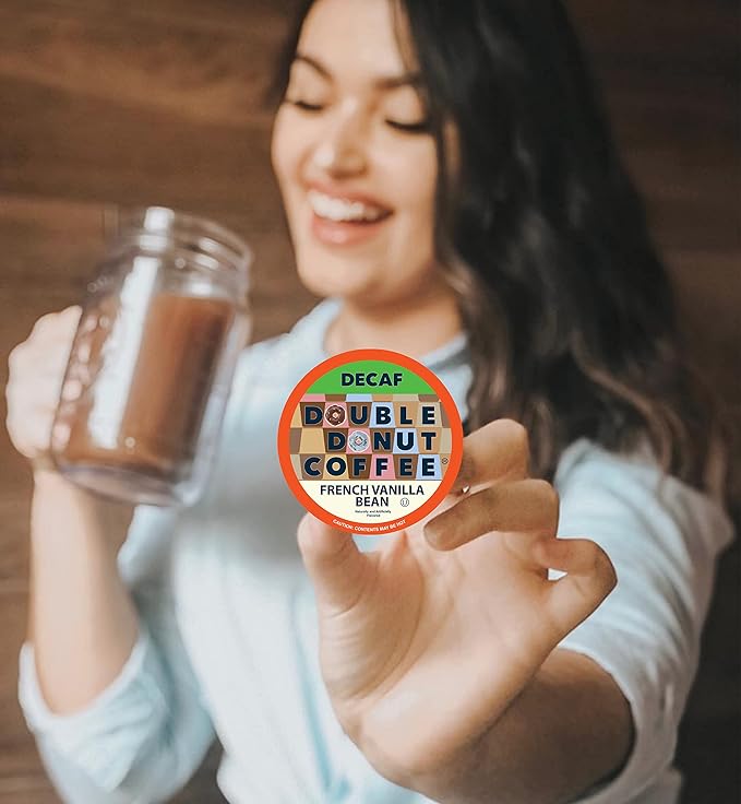 French Vanilla Coffee Medium Roast Flavored Decaf Coffee Pods for Keurig K Cups Makers from Double Donut, 96 Capsules