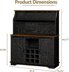 47 Inch Farmhouse Coffee Bar Cabinet with 3-Tier Storage, Coffee Bar Hutch with 9 Wine Racks, 3 Glass Holders, 6 Hooks, Kitchen Hutch for Dining Living Room, Black
