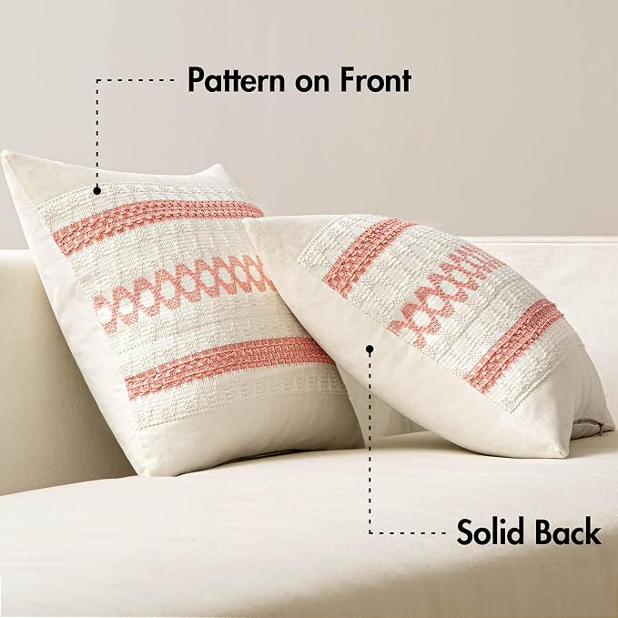MIULEE Set of 2 Coral Red Boho Decorative Pillow Covers 20x20 Inch | Farmhouse - Image 6