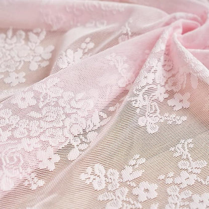 YJ YANJUN Vintage Lace Curtains Short Pink Floral Curtains 54 inch Length 2 - Image 6